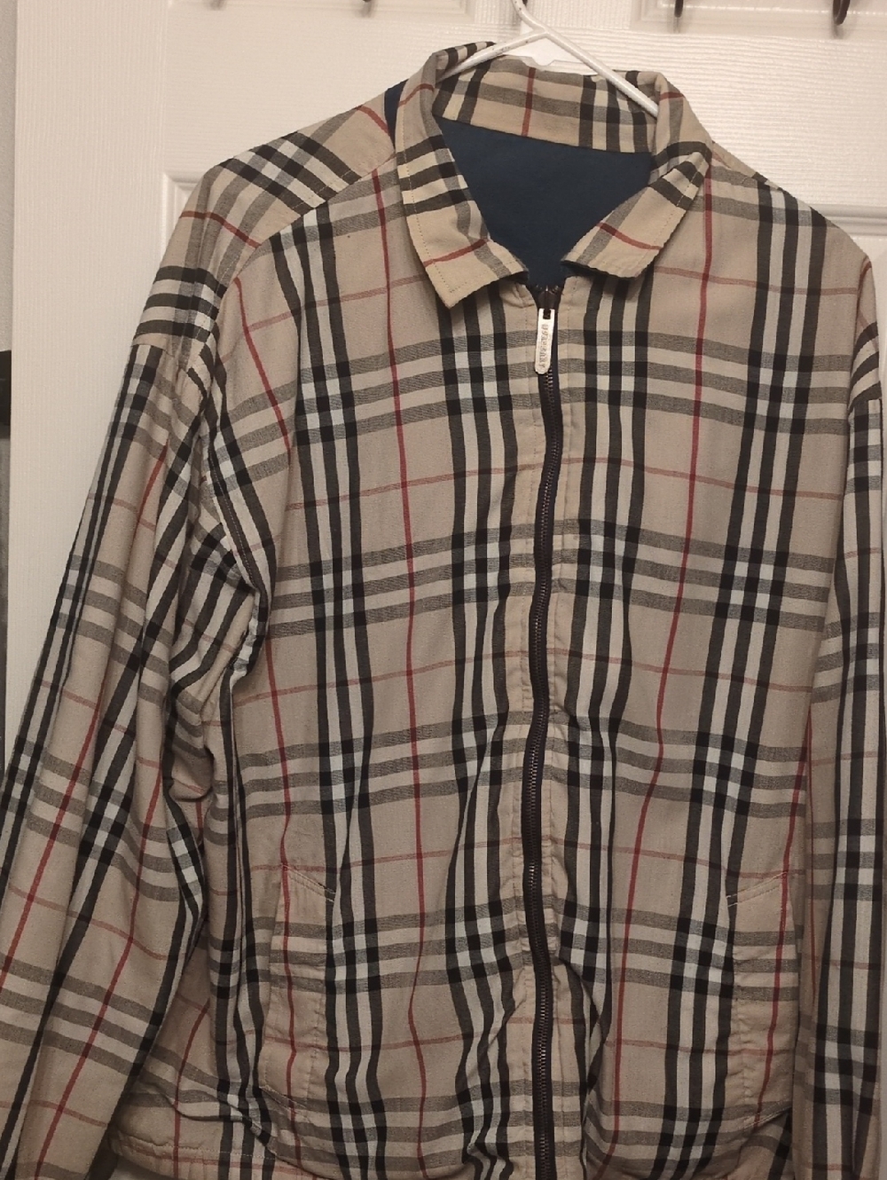 Burberry Beige and Black Plaid Zip Slider Reversible Jacket